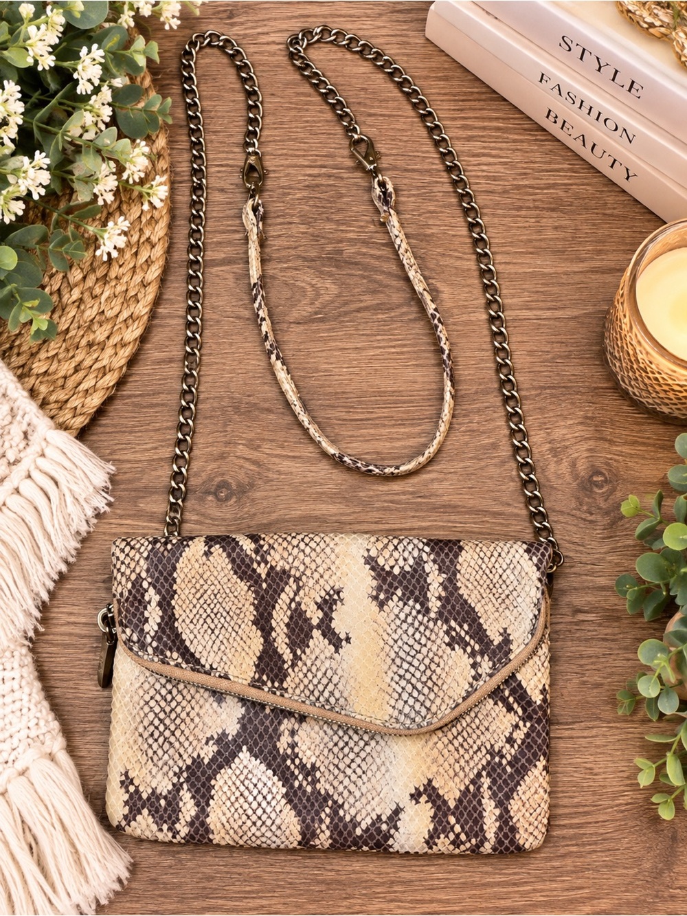 HOBO International Snakeskin Leather Convertible Crossbody Clutch